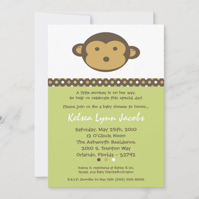 5x7 Neutr Modern Mod Monkey Baby Shower Einladung (Vorderseite)