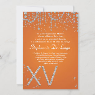 5x7 Orange Diamant Quinceanera Geburtstagseinladun Einladung