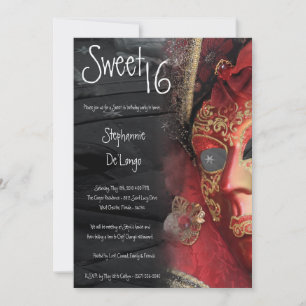 5x7 Red Masquerade Sweet 16 Birthday Einladung