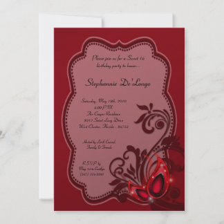 5x7 Red Masquerade Sweet 16 Birthday Einladung