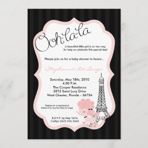 5x7 Rosa Pudel in Paris Baby Shower Einladung