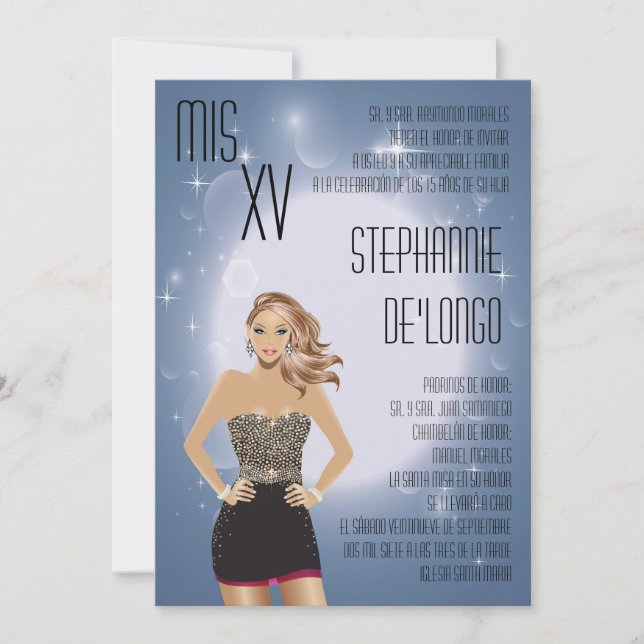 5x7 Sassy Blonde Quinceanera Birthday Einladung (Vorderseite)