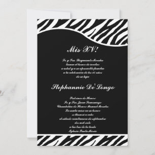 5x7 Schwarz-Weiß-Zebra-Einladung zur Quinceanera-P Einladung