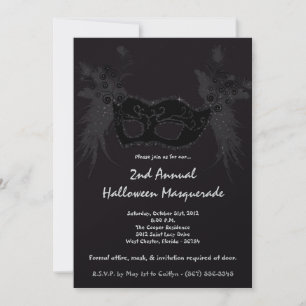 5x7 Schwarze Maskerade Halloween-Kostümeinladung Einladung