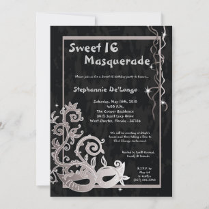 5x7 Schwarze Maskerade Sweet 16 Geburtstagseinladu Einladung