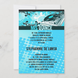5x7 Türkis DJ-Plattenspieler Quinceanera-Einladung Einladung