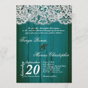 5x7 Türkis Holz- und Spitzen-Hochzeitseinladung Einladung