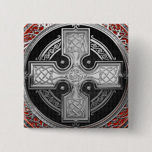 [600] Altes keltisches Heiliges Silberknotenkreuz Button