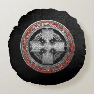 [600] Altes keltisches Heiliges Silberknotenkreuz Rundes Kissen