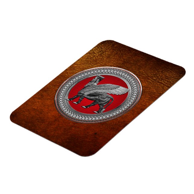 [600] Assyrian Winged Bull: Silver & Black Lamassu Magnet (Linke Seite)