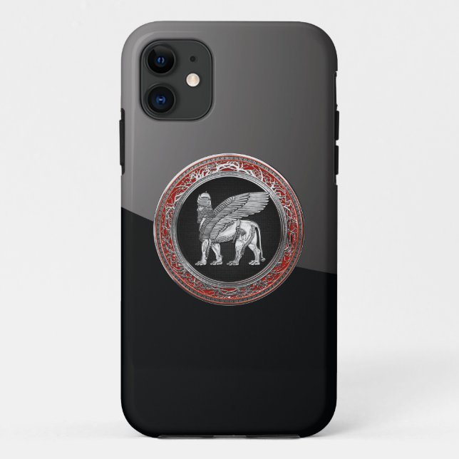 [600] Assyrian Winged Lion - Silver Lamassu Case-Mate iPhone Hülle (Rückseite)