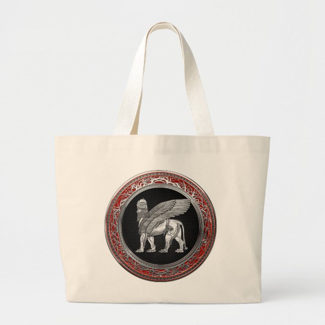 [600] Assyrian Winged Lion - Silver Lamassu Jumbo Stoffbeutel (Vorne)