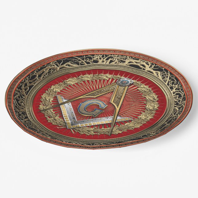 [600] Master Mason - Gold Square & Compasses Pappteller (Schrägansicht)