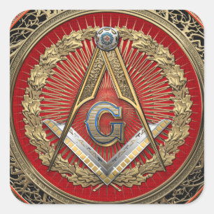 [600] Master Mason - Gold Square & Compasses Quadratischer Aufkleber