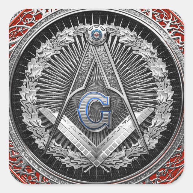 [600] Master Mason - Silver Square & Compasses Quadratischer Aufkleber (Vorderseite)