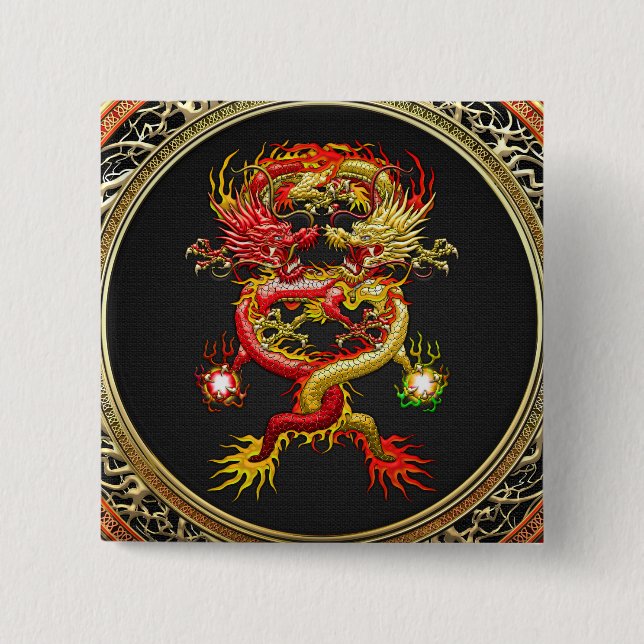 [600] Rote und Gelbe Drachen Button (Vorderseite)