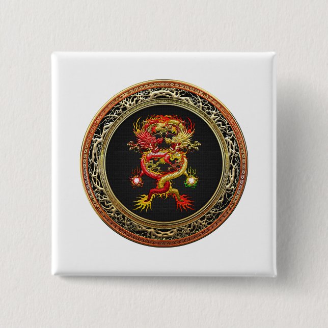 [600] Rote und Gelbe Drachen Button (Vorderseite)
