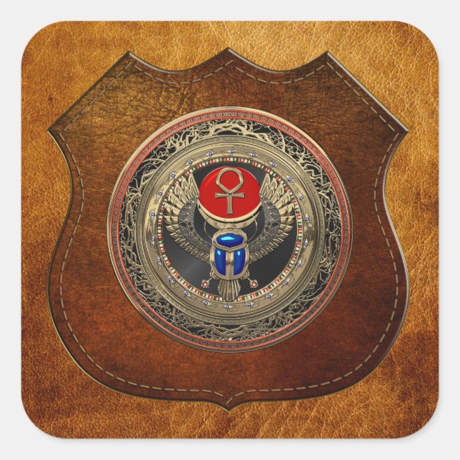 [600] Sacred Gold Egyptian Winged Scarab mit Ankh Quadratischer Aufkleber (Vorderseite)