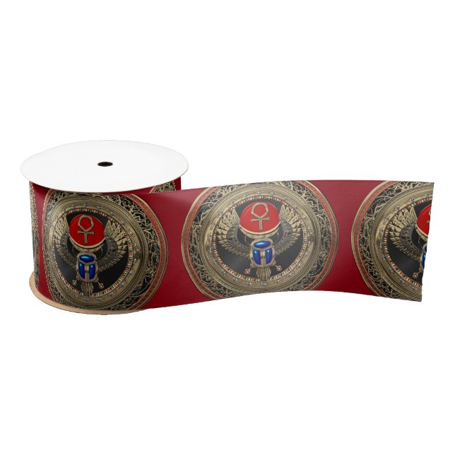 [600] Sacred Gold Egyptian Winged Scarab mit Ankh Satinband (Spule)