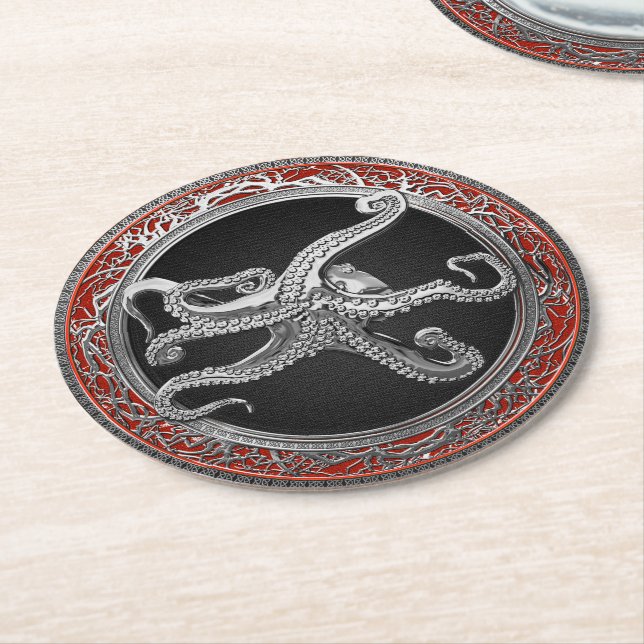 [600] Sacred Silver Octopus in Defensive Posture Runder Pappuntersetzer (Angewinkelt)