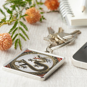 [600] Schwarzer und Gold Heiliger Ostdrache Schlüsselanhänger