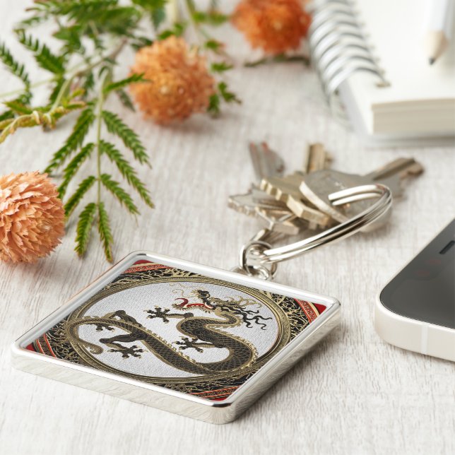 [600] Schwarzer und Gold Heiliger Ostdrache Schlüsselanhänger (Seite)