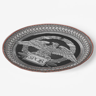 [600] Silberrömischer Kaiseradler über Medallion Pappteller