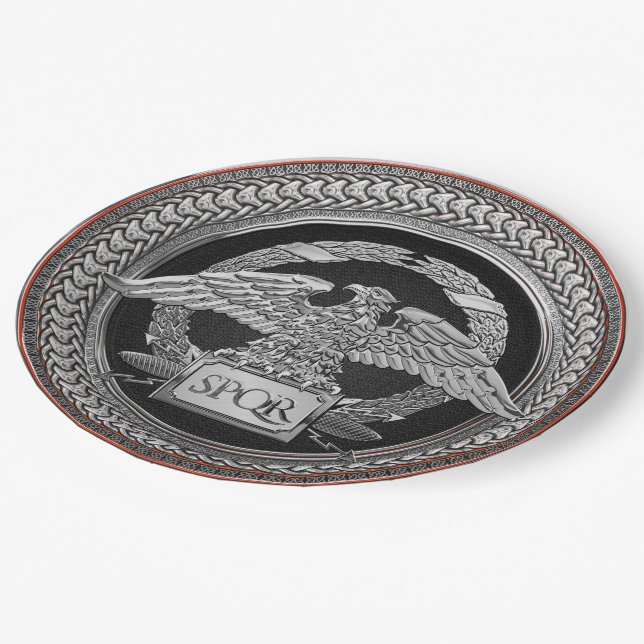 [600] Silberrömischer Kaiseradler über Medallion Pappteller (Schrägansicht)