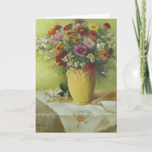 6021 Zinnias in Yellow Vase Geburtstagskarte Karte