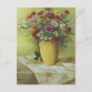 6021 Zinnien in gelber McCoy-Vase Postkarte