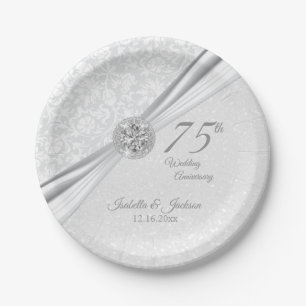 60./75. Diamant Jubiläum auf dem Weißen Glitzer Pappteller