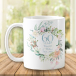 60. / 75. Jubiläum Country Rose Garland Kaffeetasse<br><div class="desc">Diese elegante botanische Tasse zum 60./75. Hochzeitstag kann mit Ihren speziellen Diamanten- oder Platinjubiläumsdetails in elegantem,  blau geprägtem Diamantentext personalisiert werden. Entwickelt von Thisisnotme©</div>