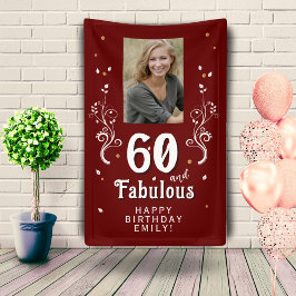 60 and Fabulous Foliage Red 60th Birthday Photo Banner