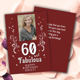 60 and Fabulous Foliage Red 60th Birthday Photo Karte