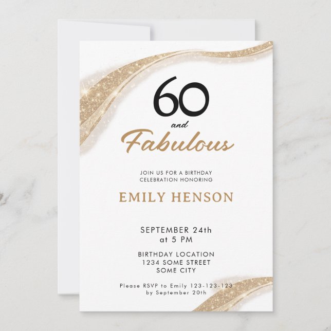 60 and Fabulous Gold 60th Birthday Invitation Einladung (Vorderseite)