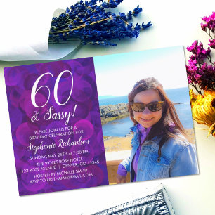 60 and Sassy Elegant Purple Photo Birthday Einladung