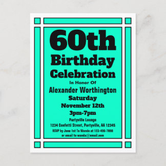 60. Aquamarine Einladung zum Geburtstag Postkarte