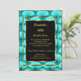 60. Art Deco Geburtstagsparty Aquamarin Blue Black Einladung