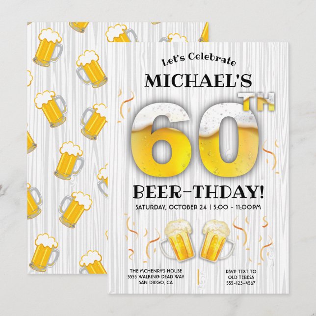 60. Beer Birthday Party Meilenstein Einladung (Vorne/Hinten)
