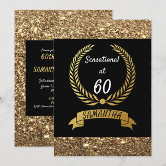 60. Black Gold Glitzer Elegante Geburtstagsparty Einladung