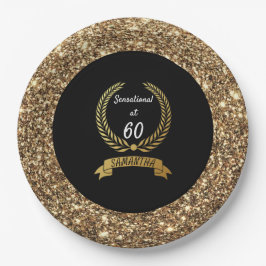 60. Black Gold Glitzer Elegante Geburtstagsparty Pappteller