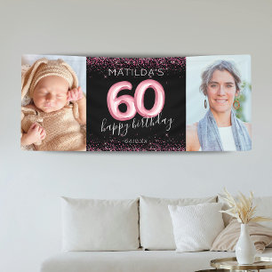 60. Black Pink Happy Geburtstag Foto Banner