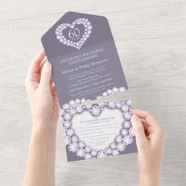 60. Diamant Hochzeitstag Foto grau alles in All In One Einladung (Abreißen)