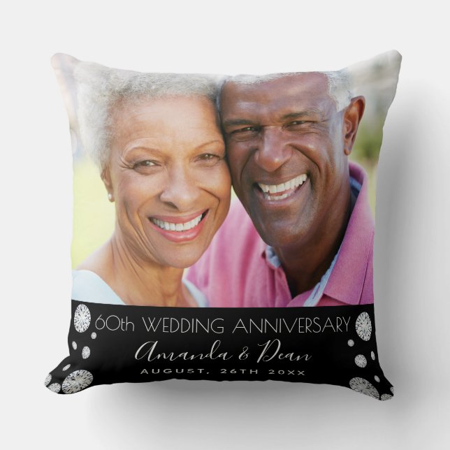 60. Diamant Hochzeitstag Foto schwarz Kissen (Vorderseite)