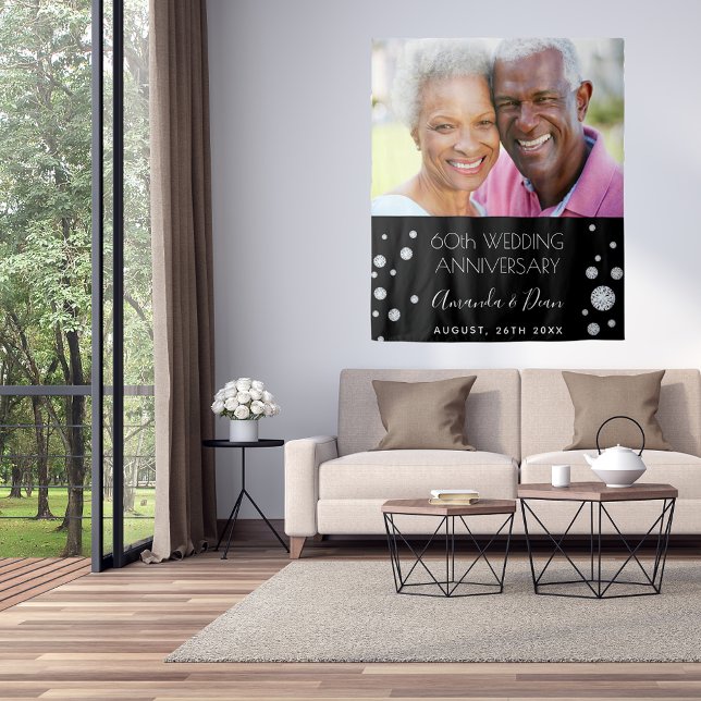 60. Diamant Hochzeitstag schwarzes Foto Wandteppich (Von Creator hochgeladen)