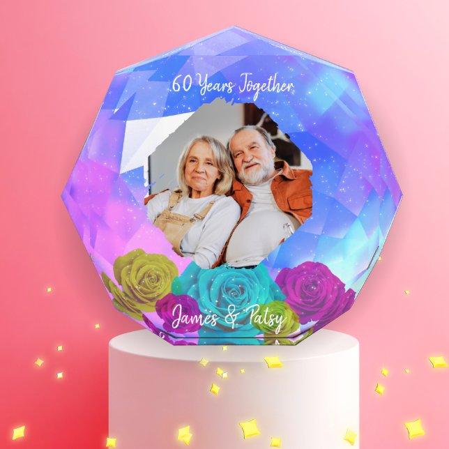 60. Diamantene Hochzeitstag Florale Erinnerung Fotoblock (Von Creator hochgeladen)