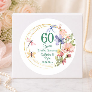 60. Diamantene Hochzeitstag Goldrahmen Floral Runder Aufkleber