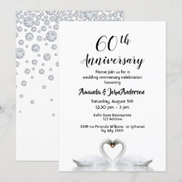 60. Diamantenhochzeit zwei Schwäne weiß Einladung