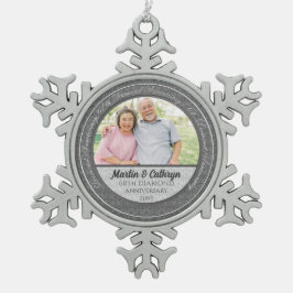 60. Diamond Annivsersary Silver Damask Foto Schneeflocken Zinn-Ornament