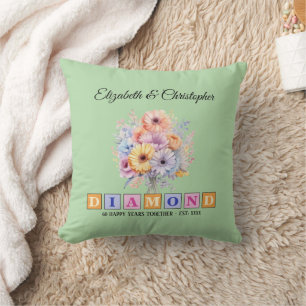 60. Diamond Jubiläum Blumengrün Kissen